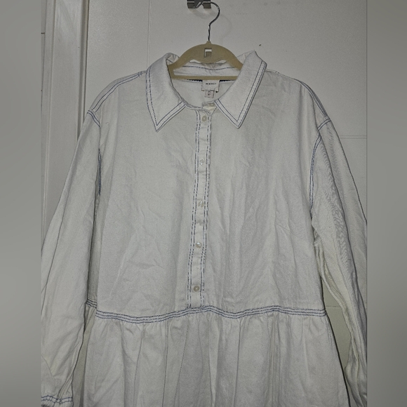 Maeve Denim Tiered Mini ShirtDress In White Sz 2X - Picture 5 of 10